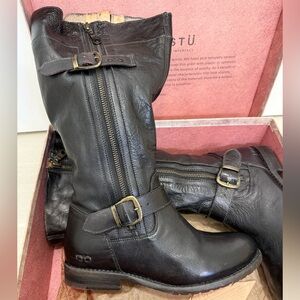 BED STU Gogo Lug Wide Calf Black Leather Boots - Women’s 8.5